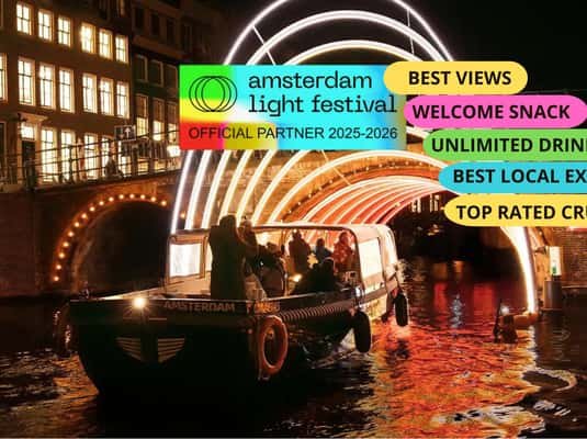 Amsterdam: Light Festival Boat+Unlimit.Drinks & Snack Option